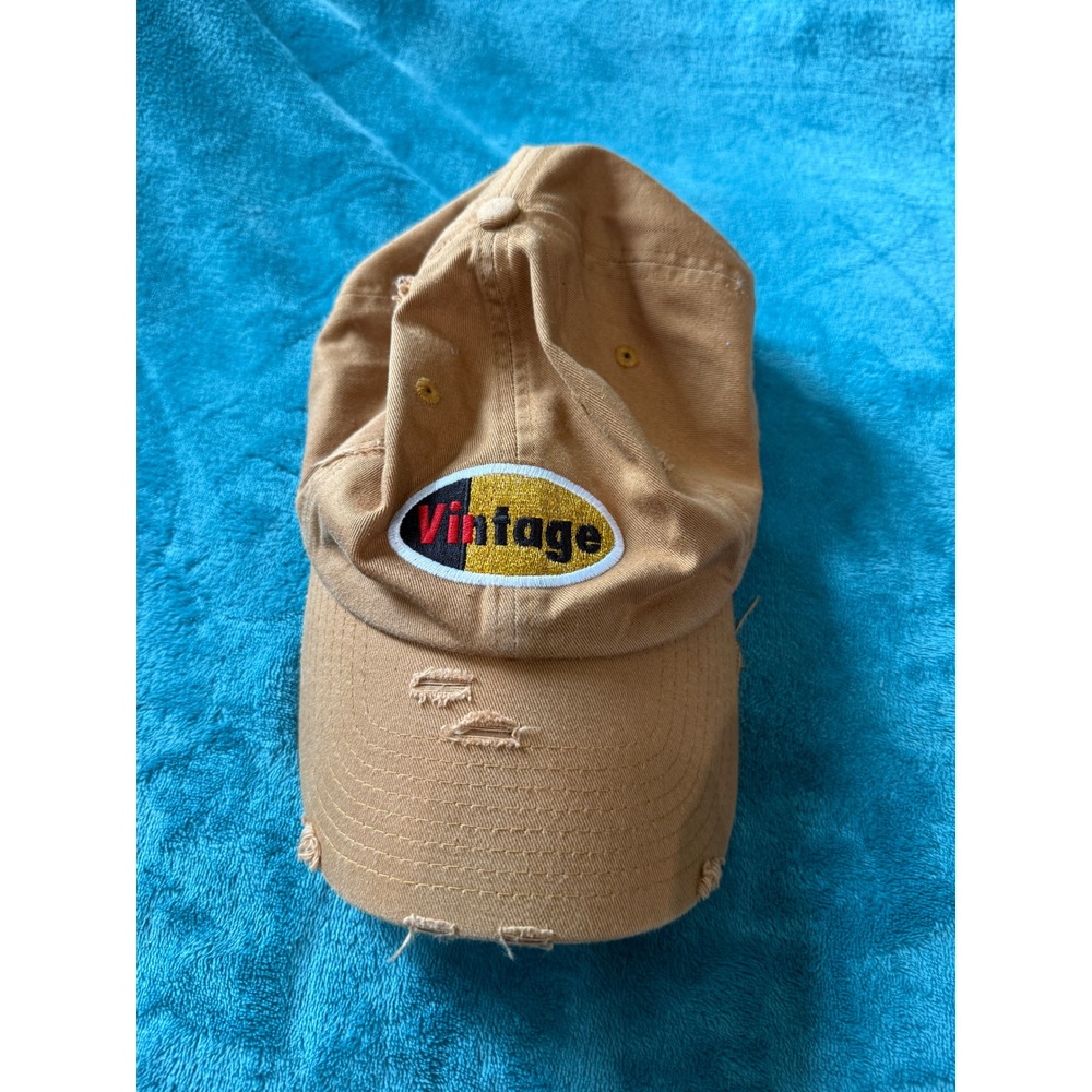 KBETHOS Vintage Distressed Dad Hat Tan Brown Embroidered Patch Strapback Cap